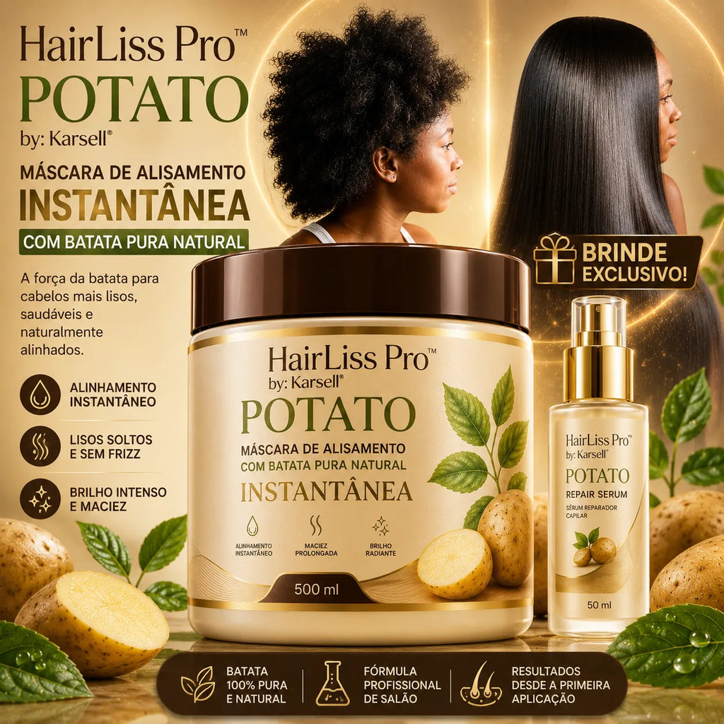 HairLiss Pro™ Potato | Máscara de Alisamento Instantâneo com Batata Pura Natural