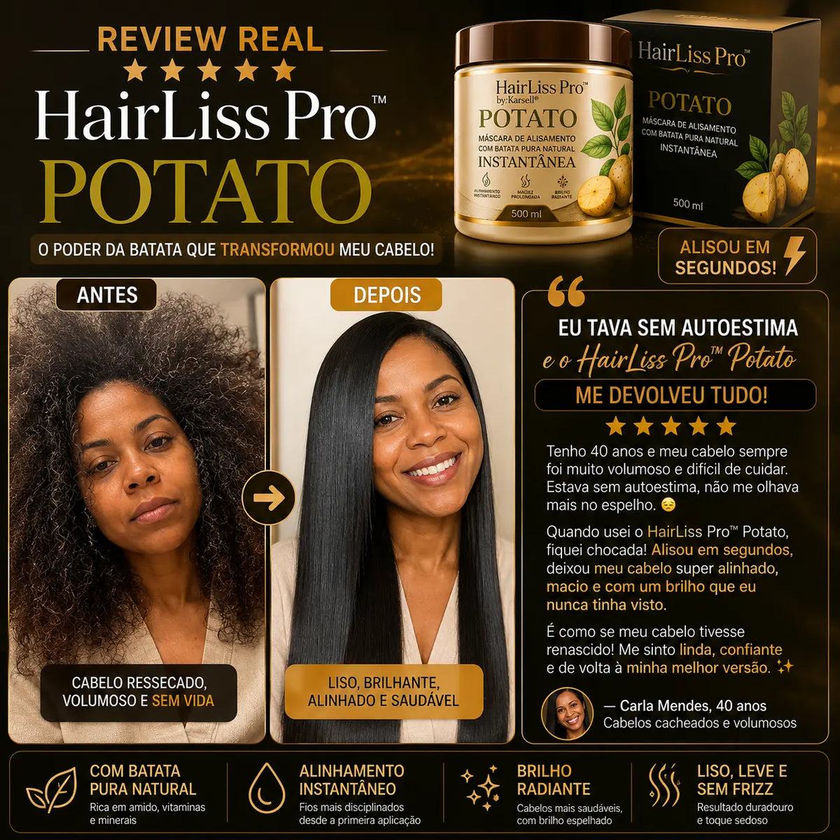 HairLiss Pro™ Potato | Máscara de Alisamento Instantâneo com Batata Pura Natural