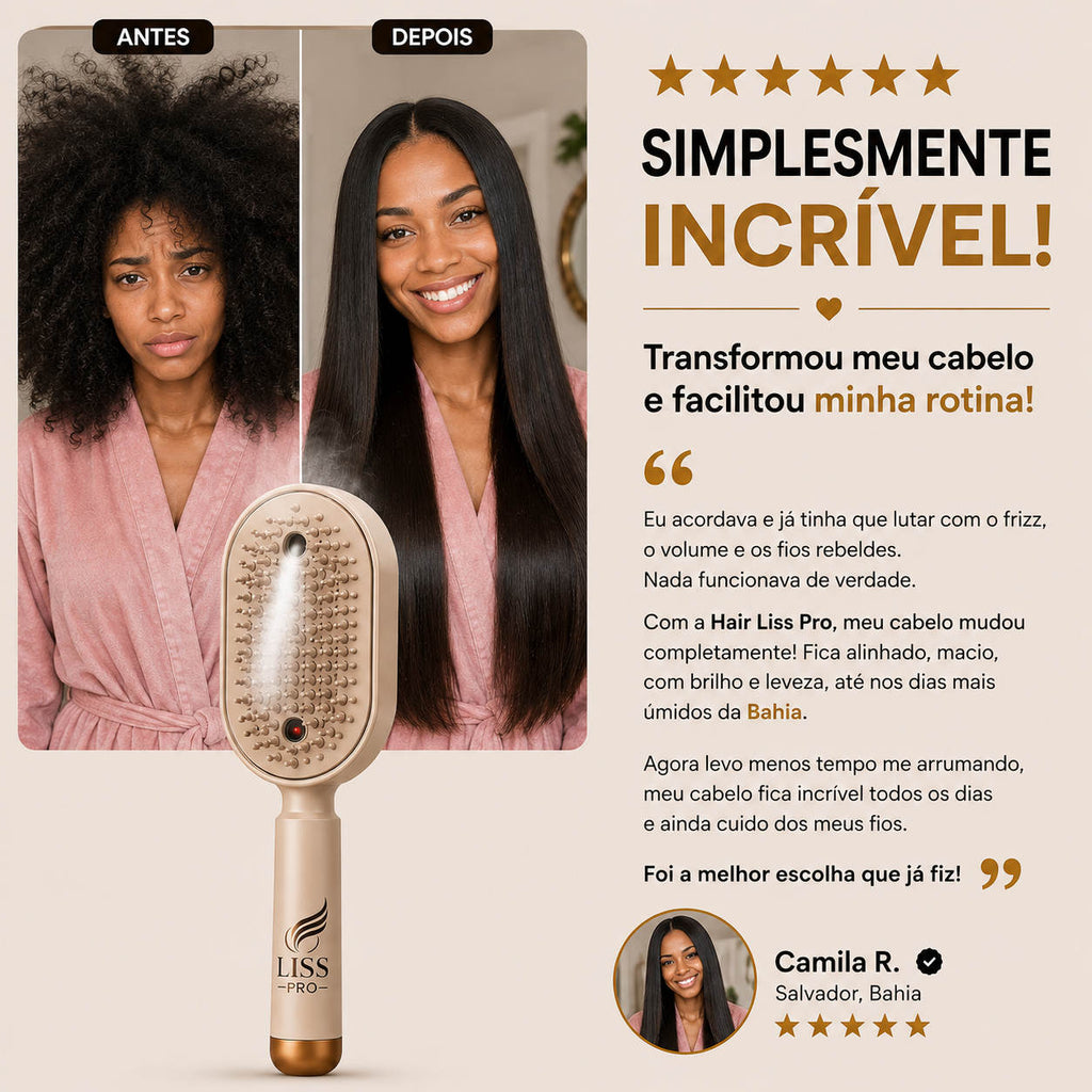 HairLiss Pro™  Escova Alisadora Instantânea a Vapor Profissional 2 em 1